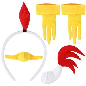 6687 Plush Chick Headband With Nose Tail Glovess,horns Headband
